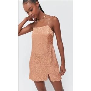 Urban Outfitters UO Cowl Neck Slip Mini Dress Size Large Orange Leopard Print